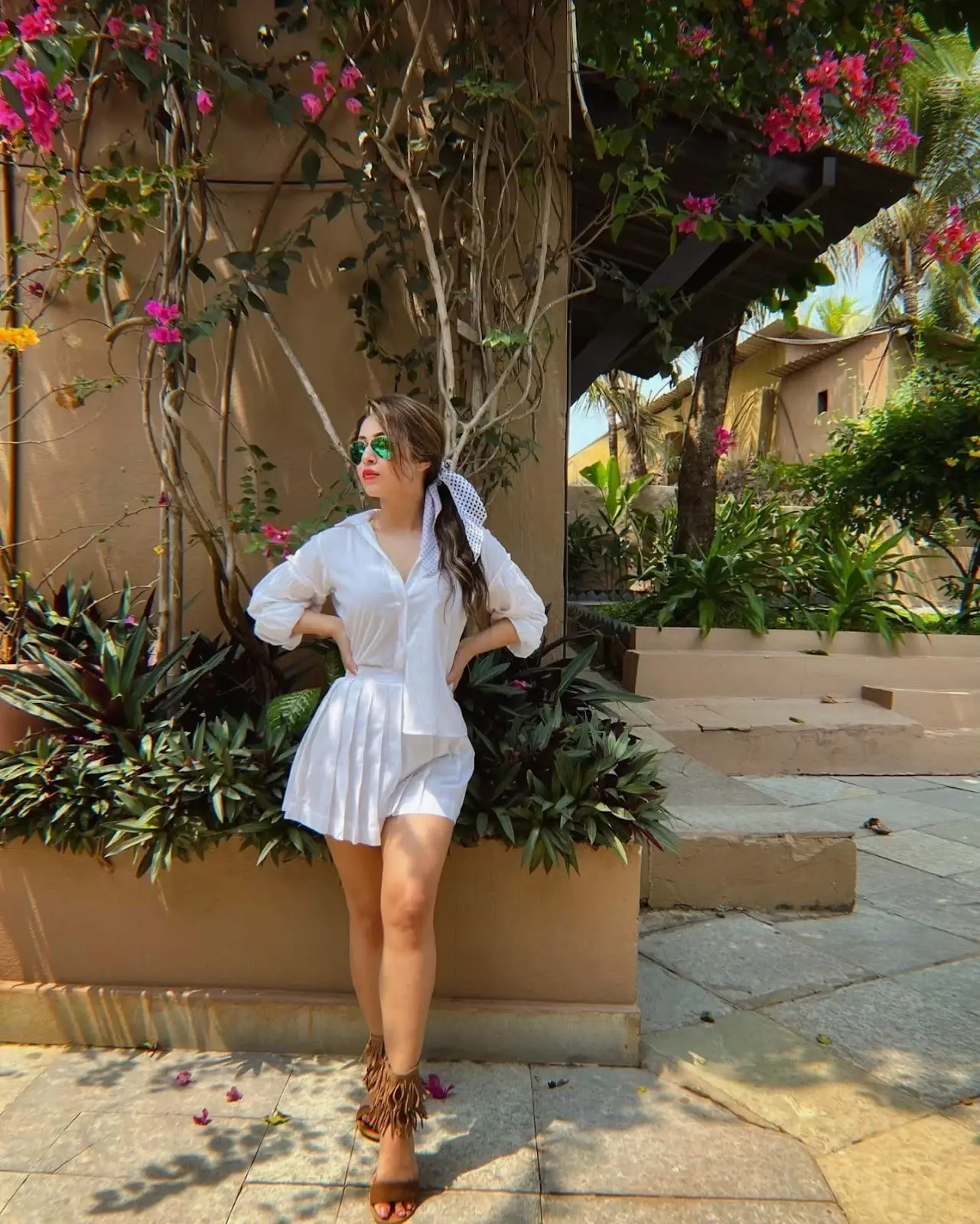 North Indian Girl Sonarika Bhadoria Long Legs Show in White Top